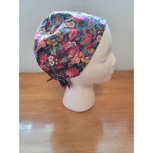 Surgical Dental Scrub Hat/ Chemo Hat 100% Cotton Rose Garden Red Women